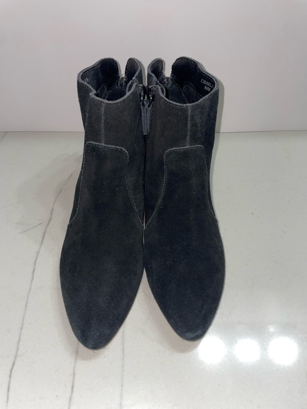 Tahari Charles Black Suede Leather Pointed Toe Ankle Boots Women’s Size 8 1/2M